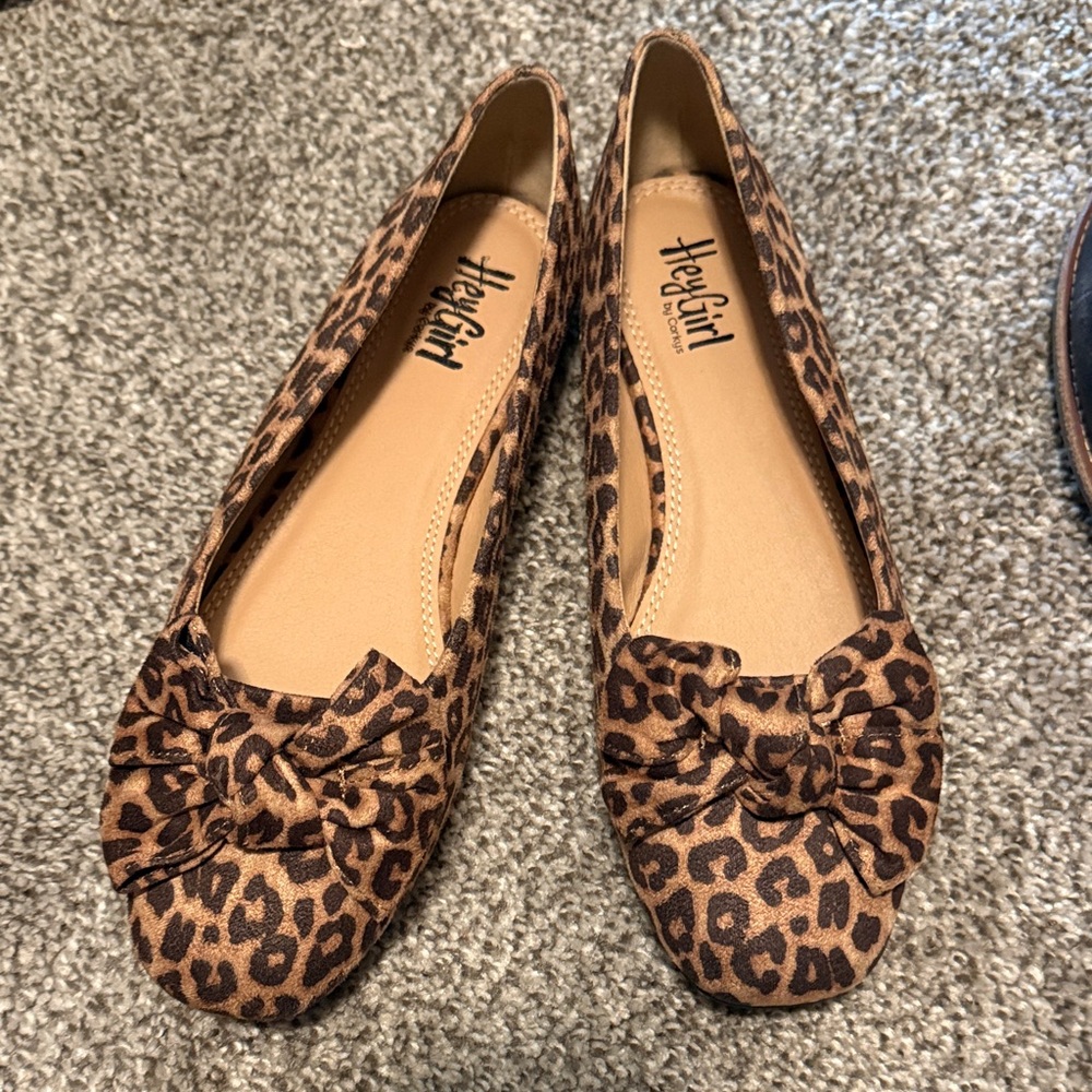 Hey Girl Leopard Print Bow Ballet Flats - Brown